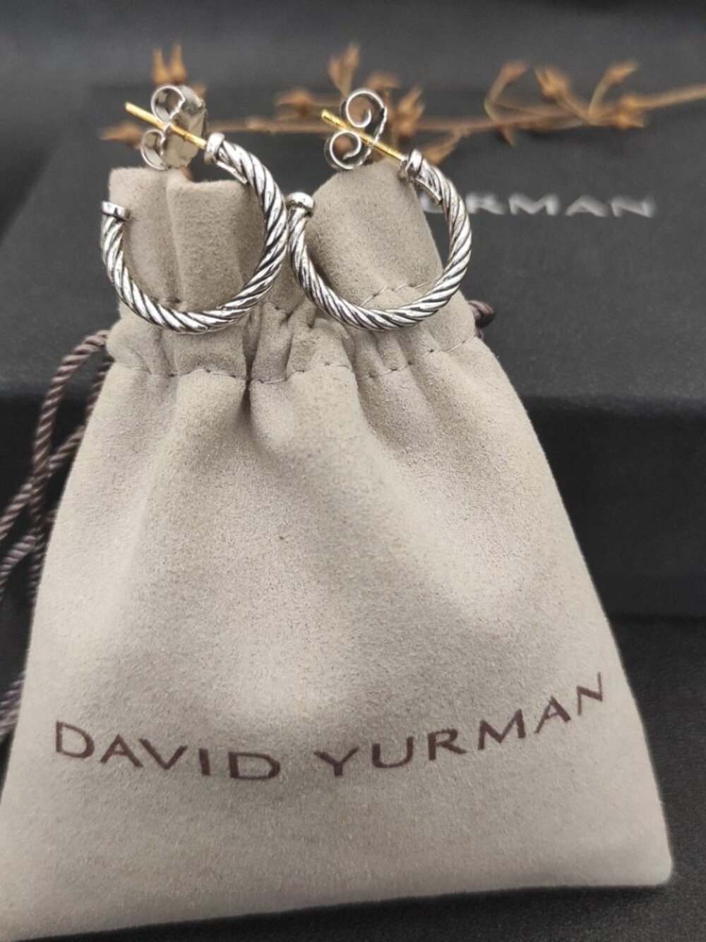 ♕David Yurman single-twisted silver earrings